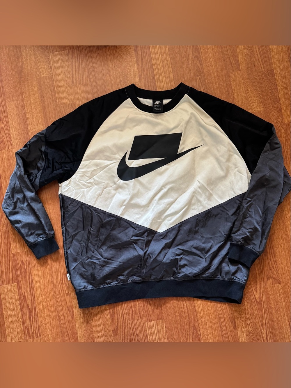 Nike Black and Cream Colorblock Swoosh Crewneck